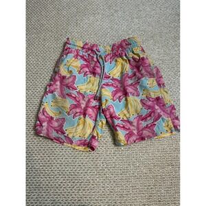 Vilebrequin Moorea Swim Trunks Mens Large Banana Pink Palm Leaf board shorts LG